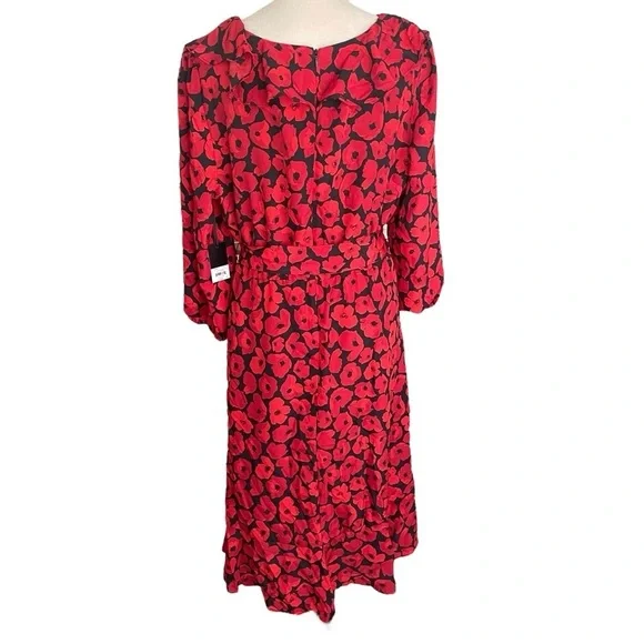 Jason Wu Floral Asymmetrical Ruffle Old Money Cocktail Red Black Dress Women 8 - Picture 4 of 11